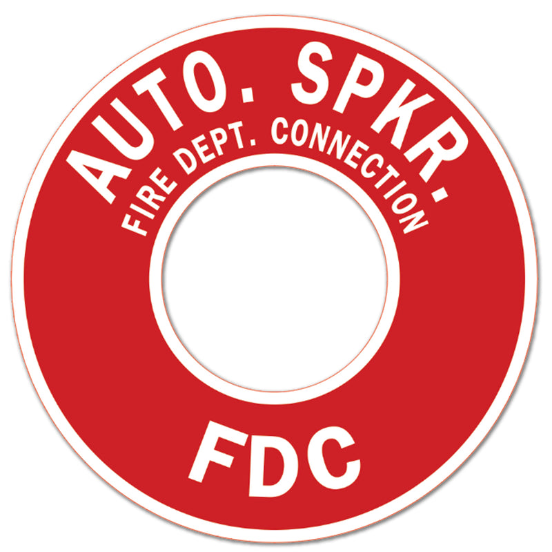 Auto Spkr FDC 9/12" Round Vinyl Label Fire Department Connection Sticker – Red & White Automatic Sprinkler System Notice – High-Visibility Weatherproof Decal for FDC Piping & Wall Plates
