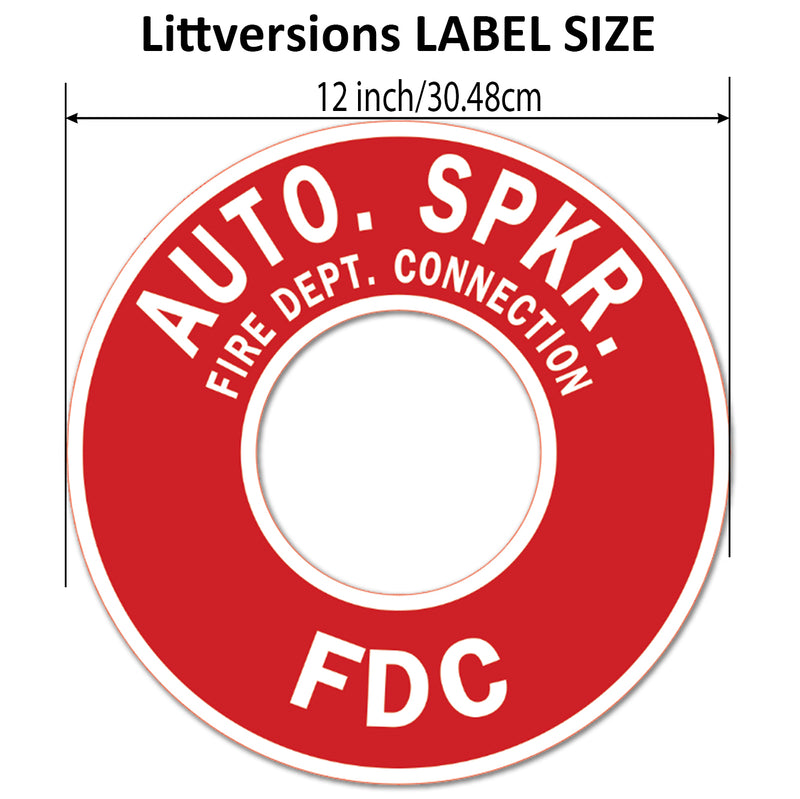 Auto Spkr FDC 9/12" Round Vinyl Label Fire Department Connection Sticker – Red & White Automatic Sprinkler System Notice – High-Visibility Weatherproof Decal for FDC Piping & Wall Plates
