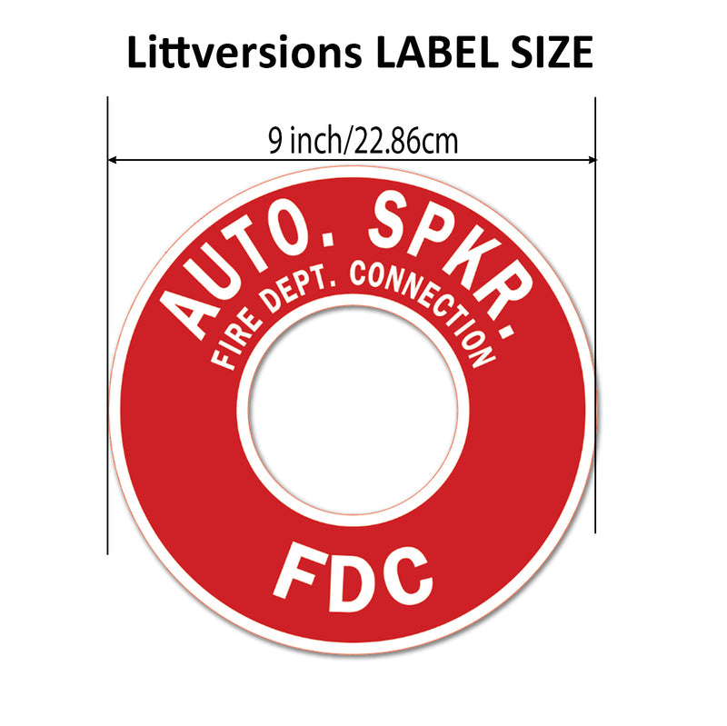 Auto Spkr FDC 9/12" Round Vinyl Label Fire Department Connection Sticker – Red & White Automatic Sprinkler System Notice – High-Visibility Weatherproof Decal for FDC Piping & Wall Plates