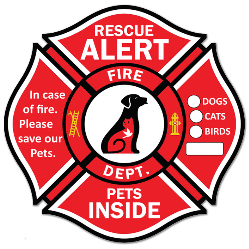 Pet Rescue Alert Fire Safety 4/6/8" Stickers Emergency Pets Inside Window Decal Vinyl – In Case of Fire Please Rescue Our Pets Sign for Doors & Windows – Red/White High Visibility