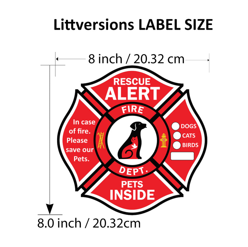 Pet Rescue Alert Fire Safety 4/6/8" Stickers Emergency Pets Inside Window Decal Vinyl – In Case of Fire Please Rescue Our Pets Sign for Doors & Windows – Red/White High Visibility