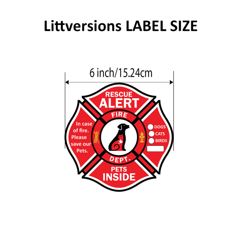 Pet Rescue Alert Fire Safety 4/6/8" Stickers Emergency Pets Inside Window Decal Vinyl – In Case of Fire Please Rescue Our Pets Sign for Doors & Windows – Red/White High Visibility