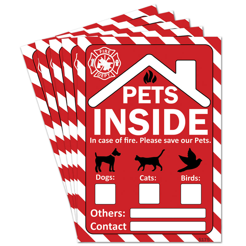 Pet Rescue Alert Fire Safety 3.5"x 5" Stickers Emergency Pets/Bird/Dog/Cat Inside Window Decal Vinyl – In Case of Fire Please Rescue Our Pets Sign for Doors & Windows – Red/White High Visibility