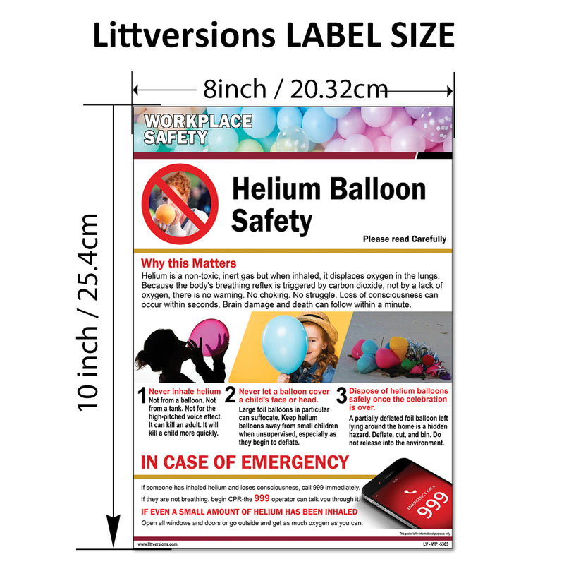 Workplace Safety Helium Balloon Warning Facility Safety Poster Label Sign Laminated Vinyl Waterproof, High-Visibility Decal Warehouses, Venues, Retail, and Commercial Buildings