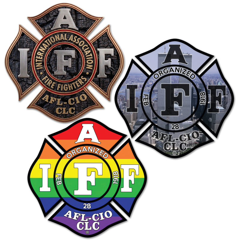 4" IAFF Union Maltese Cross Shaped Sticker Firefighter Vinyl Decal Waterproof UV-Resistant Signage for Cars, Trucks, Laptops, Helmets, & Tumblers