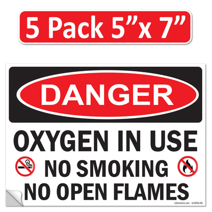 Danger Oxygen In Use No Smoking No Open Flames OSHA WARNING Safety Hazard Label Sign Decal 6 mil Laminated Engineer Grade UV Protected ANSI NFPA Weather Resistant Indoor Outdoor 42664