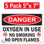 Danger Oxygen In Use No Smoking No Open Flames OSHA WARNING Safety Hazard Label Sign Decal 6 mil Laminated Engineer Grade UV Protected ANSI NFPA Weather Resistant Indoor Outdoor 42664