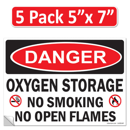 Danger Oxygen Storage No Smoking No Open Flames OSHA WARNING Safety Hazard Label Sign Decal 6 mil Laminated Engineer Grade UV Protected ANSI NFPA Weather Resistant Indoor Outdoor 103927