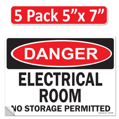 Danger Electrical Room, No Storage Permitted OSHA WARNING Safety Hazard Label Sign Decal 6 mil Laminated Engineer Grade UV Protected ANSI NFPA Weather Resistant Indoor Outdoor Use 127004