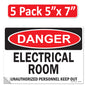 Danger Electrical Room, Unauthorized Personnel Keep Out OSHA WARNING Safety Hazard Label Sign Decal 6 mil Laminated Engineer Grade UV Protected ANSI NFPA Weather Resistant Indoor Outdoor