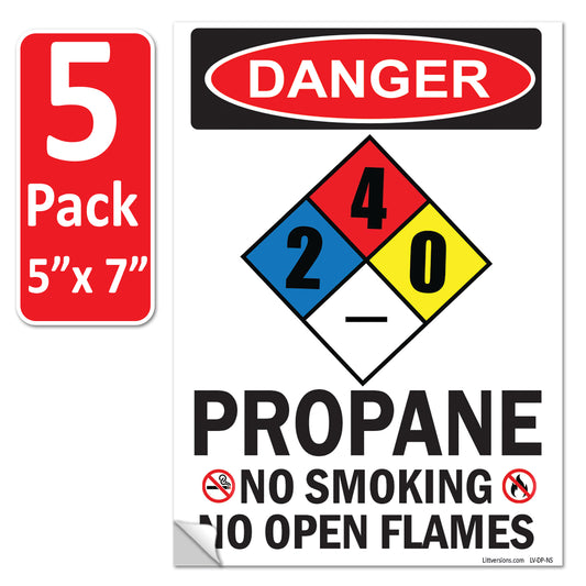Danger Propane No Smoking No Open Flames OSHA WARNING Safety Hazard Label Sign Decal 6 mil Laminated Engineer Grade UV Protected ANSI NFPA Fade/Weather Resistant Indoor Outdoor Use 103926