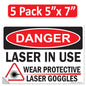 Danger Laser In Use Wear Protective Goggles Eyerwear OSHA WARNING Safety Hazard Label Sign Decal 6 mil Laminated Engineer Grade UV Protected ANSI NFPA Weather Resistant Indoor Outdoor