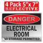 Danger Electrical Room, No Storage Permitted OSHA WARNING Safety Hazard Label Sign Decal 6 mil Laminated Engineer Grade UV Protected ANSI NFPA Weather Resistant Indoor Outdoor Use 127004