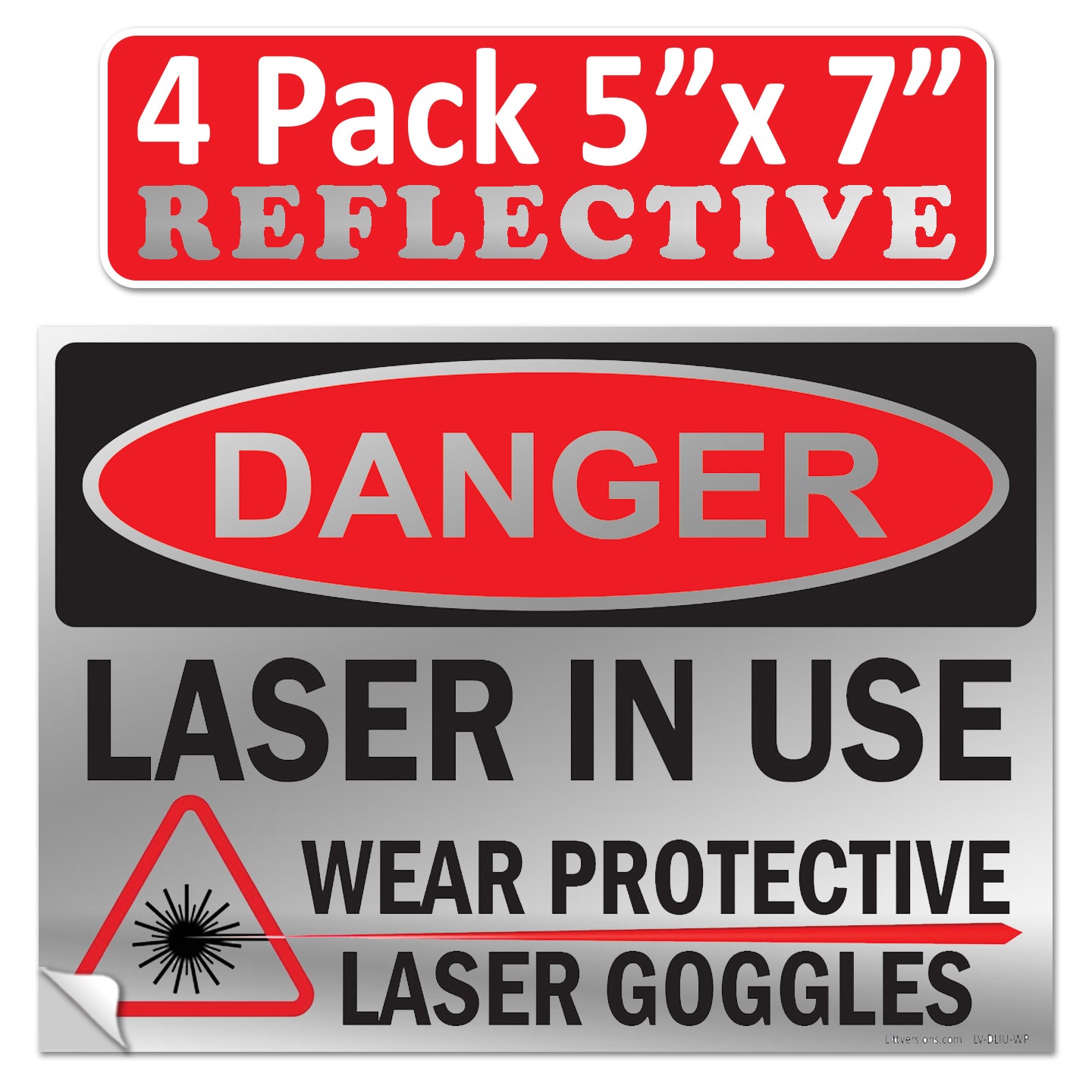 Danger Laser In Use Wear Protective Goggles Eyerwear OSHA WARNING Safety Hazard Label Sign Decal 6 mil Laminated Engineer Grade UV Protected ANSI NFPA Weather Resistant Indoor Outdoor