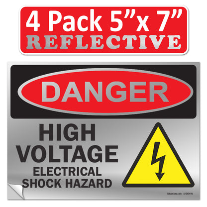Danger High Voltage, Electrical Shock Hazard OSHA WARNING Label Sign Decal 6 mil Laminated Engineer Grade UV Protected Red Black White ANSI NFPA Weather Resistant Indoor Outdoor 131702