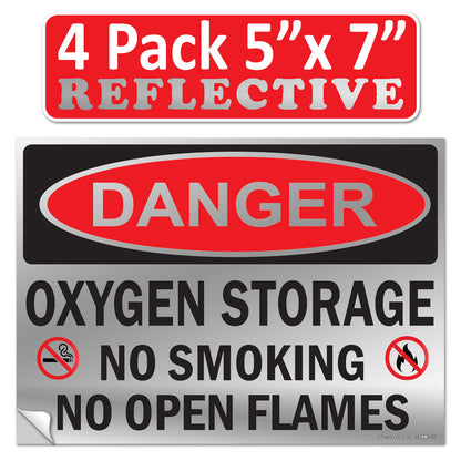 Danger Oxygen Storage No Smoking No Open Flames OSHA WARNING Safety Hazard Label Sign Decal 6 mil Laminated Engineer Grade UV Protected ANSI NFPA Weather Resistant Indoor Outdoor 103927