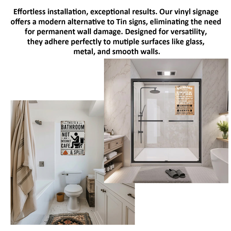 2 Pack 8"x12" Vintage Funny Bathroon Sign Vinyl Laminated Decals "This Is A Bathroom Not An Internet Cafe" Unique Gift Home Farmhouse Washroom Rustic Humor Décor Art Poster Pub Wall Art