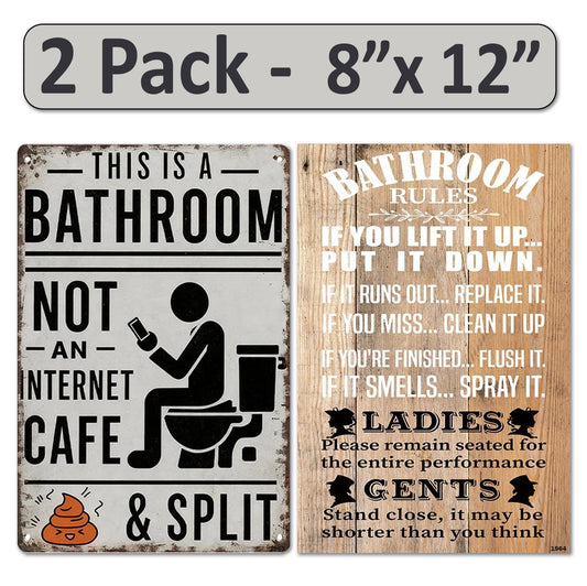 2 Pack 8"x12" Vintage Funny Bathroon Sign Vinyl Laminated Decals "This Is A Bathroom Not An Internet Cafe" Unique Gift Home Farmhouse Washroom Rustic Humor Décor Art Poster Pub Wall Art
