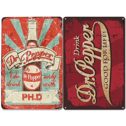 2 Pack 8"x12" Vintage Funny Bar Signs Vinyl Laminated Decals "Dr. Pepper Good for Life" Unique Gift Dr Pepper Lovers Home Bar Basement Garage ManCave Rustic Humor Décor Art Poster Pub Wall Art