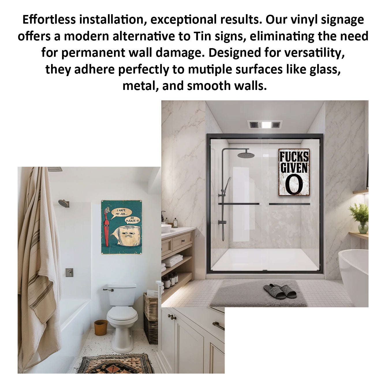 2 Pack  8"x12" Vintage Funny Home Signs Vinyl Laminated Decals "I Hate my Job" & "F Given O" Modern House Style Hilarious Humor Decor Home Bedroom Bathroom Poster Wall Art