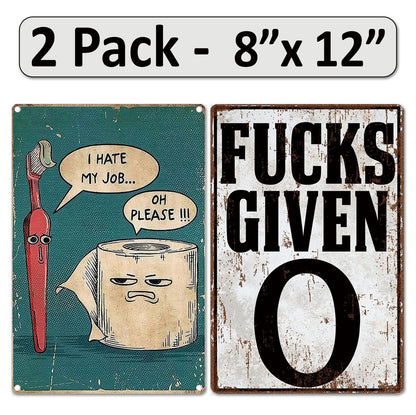 2 Pack  8"x12" Vintage Funny Home Signs Vinyl Laminated Decals "I Hate my Job" & "F Given O" Modern House Style Hilarious Humor Decor Home Bedroom Bathroom Poster Wall Art
