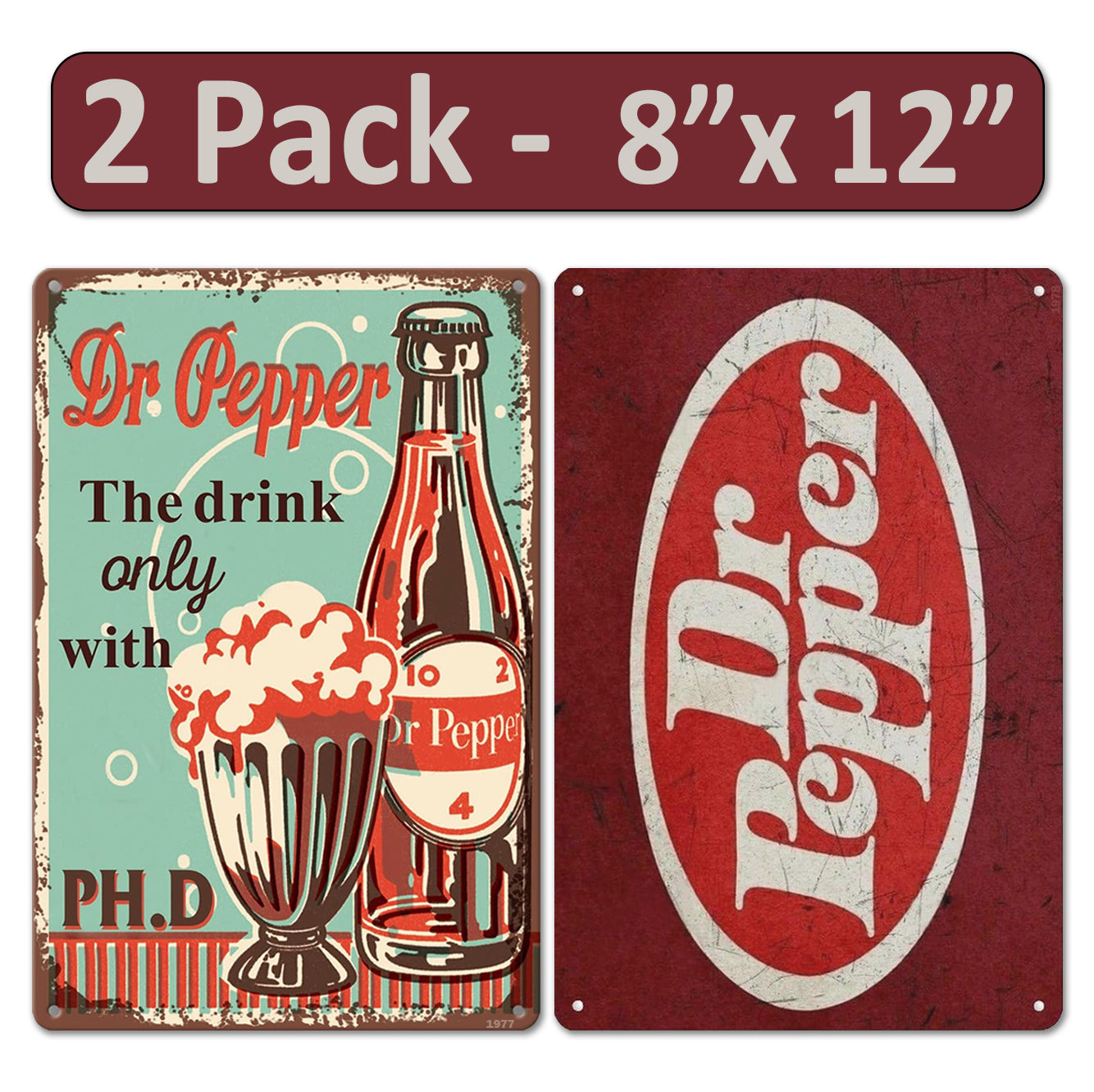 2 Pack  8"x12" Vintage Funny Bar Signs Vinyl Laminated Decals "Dr Pepper" Unique Gift Dr Pepper Lovers Home Bar Basement Garage ManCave Rustic Humor Décor Art Poster Pub Wall Art