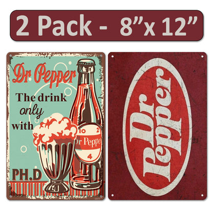 2 Pack  8"x12" Vintage Funny Bar Signs Vinyl Laminated Decals "Dr Pepper" Unique Gift Dr Pepper Lovers Home Bar Basement Garage ManCave Rustic Humor Décor Art Poster Pub Wall Art