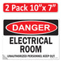 Danger Electrical Room, Unauthorized Personnel Keep Out OSHA WARNING Safety Hazard Label Sign Decal 6 mil Laminated Engineer Grade UV Protected ANSI NFPA Weather Resistant Indoor Outdoor