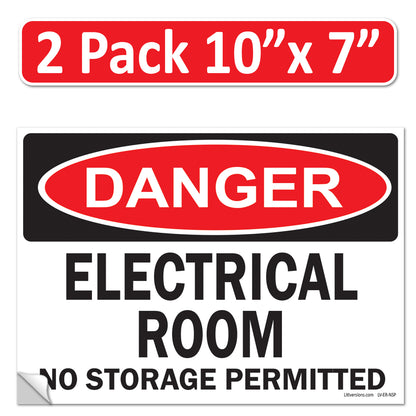 Danger Electrical Room, No Storage Permitted OSHA WARNING Safety Hazard Label Sign Decal 6 mil Laminated Engineer Grade UV Protected ANSI NFPA Weather Resistant Indoor Outdoor Use 127004