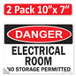 Danger Electrical Room, No Storage Permitted OSHA WARNING Safety Hazard Label Sign Decal 6 mil Laminated Engineer Grade UV Protected ANSI NFPA Weather Resistant Indoor Outdoor Use 127004