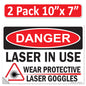 Danger Laser In Use Wear Protective Goggles Eyerwear OSHA WARNING Safety Hazard Label Sign Decal 6 mil Laminated Engineer Grade UV Protected ANSI NFPA Weather Resistant Indoor Outdoor