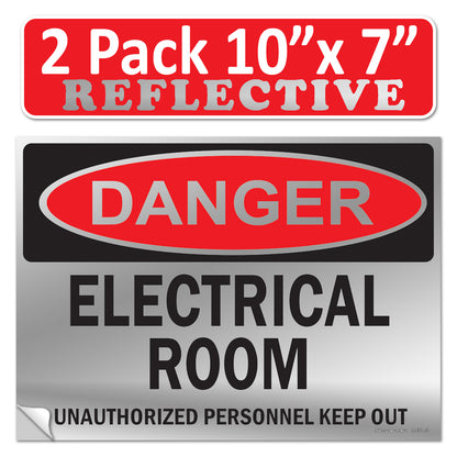 Danger Electrical Room, Unauthorized Personnel Keep Out OSHA WARNING Safety Hazard Label Sign Decal 6 mil Laminated Engineer Grade UV Protected ANSI NFPA Weather Resistant Indoor Outdoor