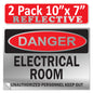 Danger Electrical Room, Unauthorized Personnel Keep Out OSHA WARNING Safety Hazard Label Sign Decal 6 mil Laminated Engineer Grade UV Protected ANSI NFPA Weather Resistant Indoor Outdoor