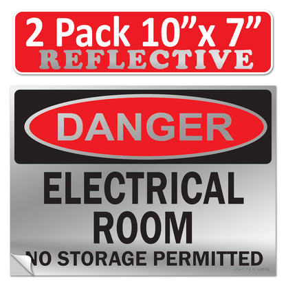 Danger Electrical Room, No Storage Permitted OSHA WARNING Safety Hazard Label Sign Decal 6 mil Laminated Engineer Grade UV Protected ANSI NFPA Weather Resistant Indoor Outdoor Use 127004