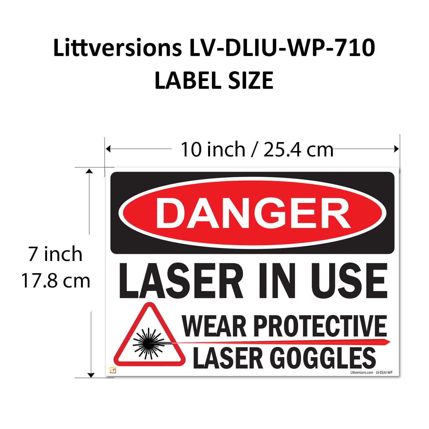 Danger Laser In Use Wear Protective Goggles Eyerwear OSHA WARNING Safety Hazard Label Sign Decal 6 mil Laminated Engineer Grade UV Protected ANSI NFPA Weather Resistant Indoor Outdoor