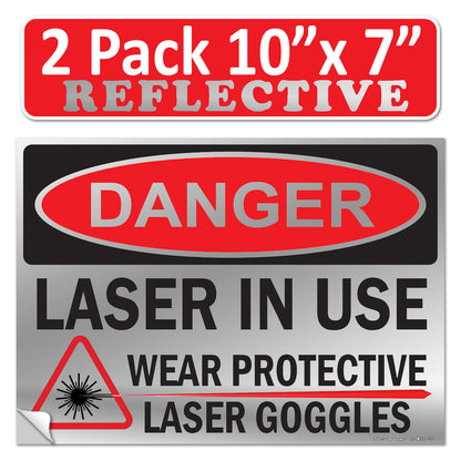 Danger Laser In Use Wear Protective Goggles Eyerwear OSHA WARNING Safety Hazard Label Sign Decal 6 mil Laminated Engineer Grade UV Protected ANSI NFPA Weather Resistant Indoor Outdoor