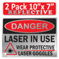 Danger Laser In Use Wear Protective Goggles Eyerwear OSHA WARNING Safety Hazard Label Sign Decal 6 mil Laminated Engineer Grade UV Protected ANSI NFPA Weather Resistant Indoor Outdoor