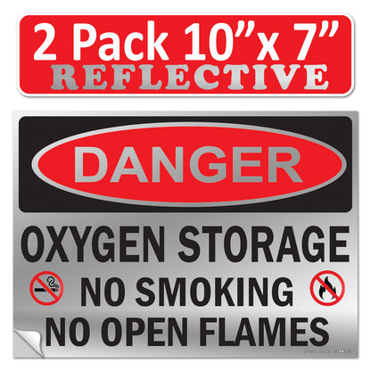 Danger Oxygen Storage No Smoking No Open Flames OSHA WARNING Safety Hazard Label Sign Decal 6 mil Laminated Engineer Grade UV Protected ANSI NFPA Weather Resistant Indoor Outdoor 103927