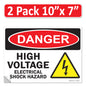 Danger High Voltage, Electrical Shock Hazard OSHA WARNING Label Sign Decal 6 mil Laminated Engineer Grade UV Protected Red Black White ANSI NFPA Weather Resistant Indoor Outdoor 131702