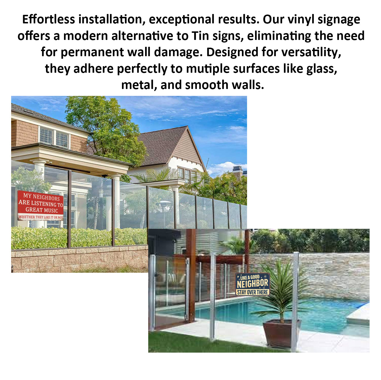 2 Pack  8"x12" Vintage Funny Neighbour Signs Vinyl Laminated Decals "Good Neighbor" & "My Neighbor" Unique Sarcastic Gift Homeowners Fence Home Yard Garden Garage ManCave Wall Art Rustic