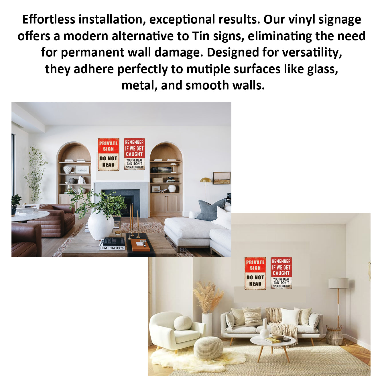 2 Pack  8"x12" Vintage Funny Humor Signs Vinyl Laminated Decals "Do Not Read" & "Remember if we get caught" Unique Gift Friends & Homeowners Bedroom ManCave WallArt Home Garage Couples