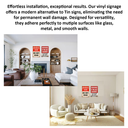 2 Pack  8"x12" Vintage Funny Humor Signs Vinyl Laminated Decals "Do Not Read" & "Remember if we get caught" Unique Gift Friends & Homeowners Bedroom ManCave WallArt Home Garage Couples