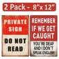 2 Pack  8"x12" Vintage Funny Humor Signs Vinyl Laminated Decals "Do Not Read" & "Remember if we get caught" Unique Gift Friends & Homeowners Bedroom ManCave WallArt Home Garage Couples