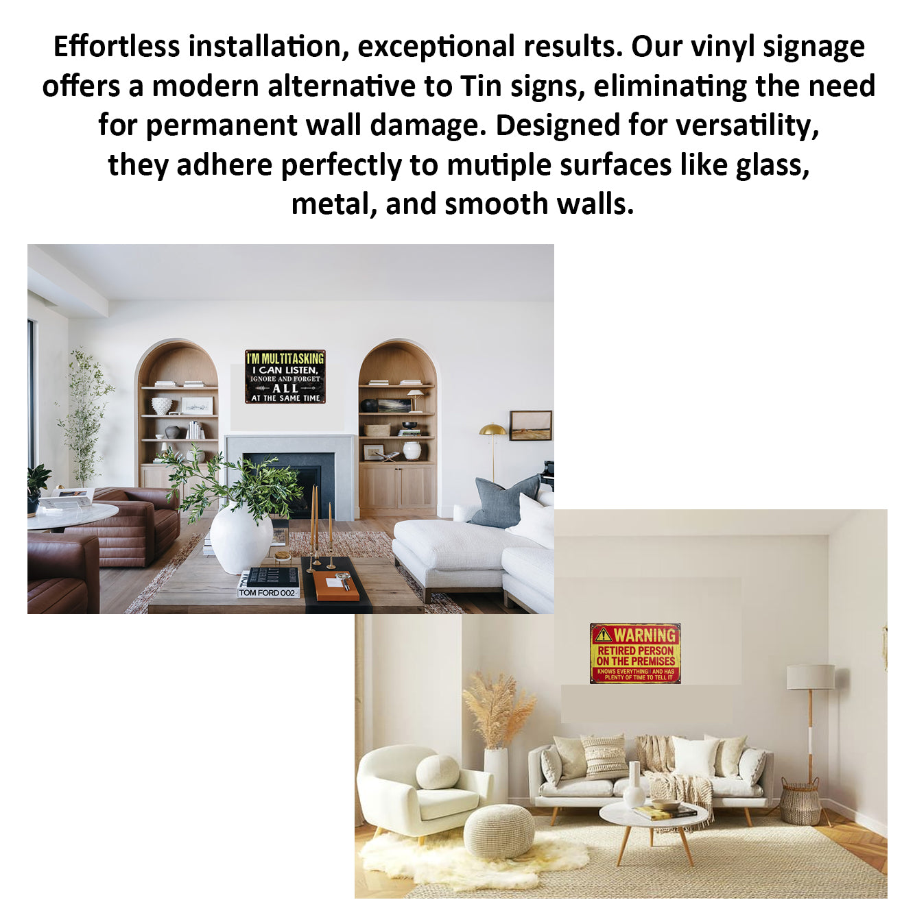 2 Pack  8"x12" Vintage Funny Gun Signs Vinyl Laminated Decals "Turn in Your Weapons" & "Hippty Hoppity Get of Property" Unique Gift Gun Lovers Home Garage ManCave Basement Bar Rustic Art