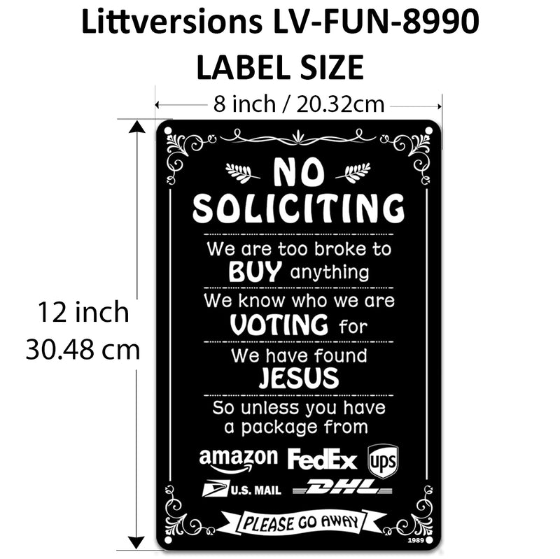 2 Pack  8"x12" Vintage Funny No Soliciting Sign Vinyl Laminated Decal "We're Voting for Jesus" & "Please go away" Humor Sign to Discourage Unwanted Visitors Home Garage Wall Outdoor Yard
