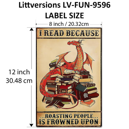 2 Pack  8"x12" Vintage Funny Study Room Sign Vinyl Laminated Decal "Its Not Hoarding" & "I Read Becasue" Unique Gift for Book Lovers Home Cafe Bedroom Library Bookshelf Wall Poster