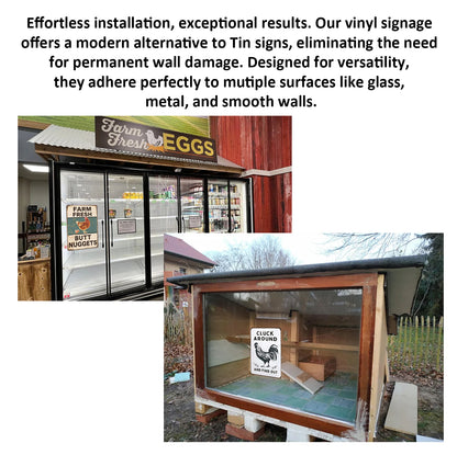 2 Pack  8"x12" Vintage Funny Chicken Sign Vinyl Laminated Decal "Cluck Around" & "Fram Fresh" Unique Gift for Chicken/Farm Lovers Home Chicken Coop Farmhouse Farmstore Kitchen Garden