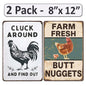 2 Pack  8"x12" Vintage Funny Chicken Sign Vinyl Laminated Decal "Cluck Around" & "Fram Fresh" Unique Gift for Chicken/Farm Lovers Home Chicken Coop Farmhouse Farmstore Kitchen Garden