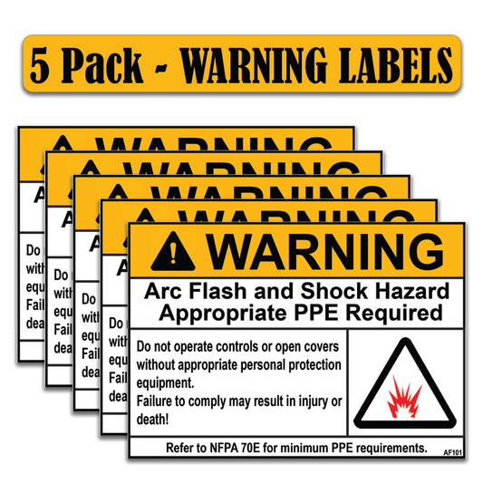 Littversions 5 Pack 5" x 7" Warning Arc Flash And Shock Hazard Appropriate PPE Required Labels  101950 101952 102307 102309 52021 52015 121443 99454 Sticker Decal Vinyl