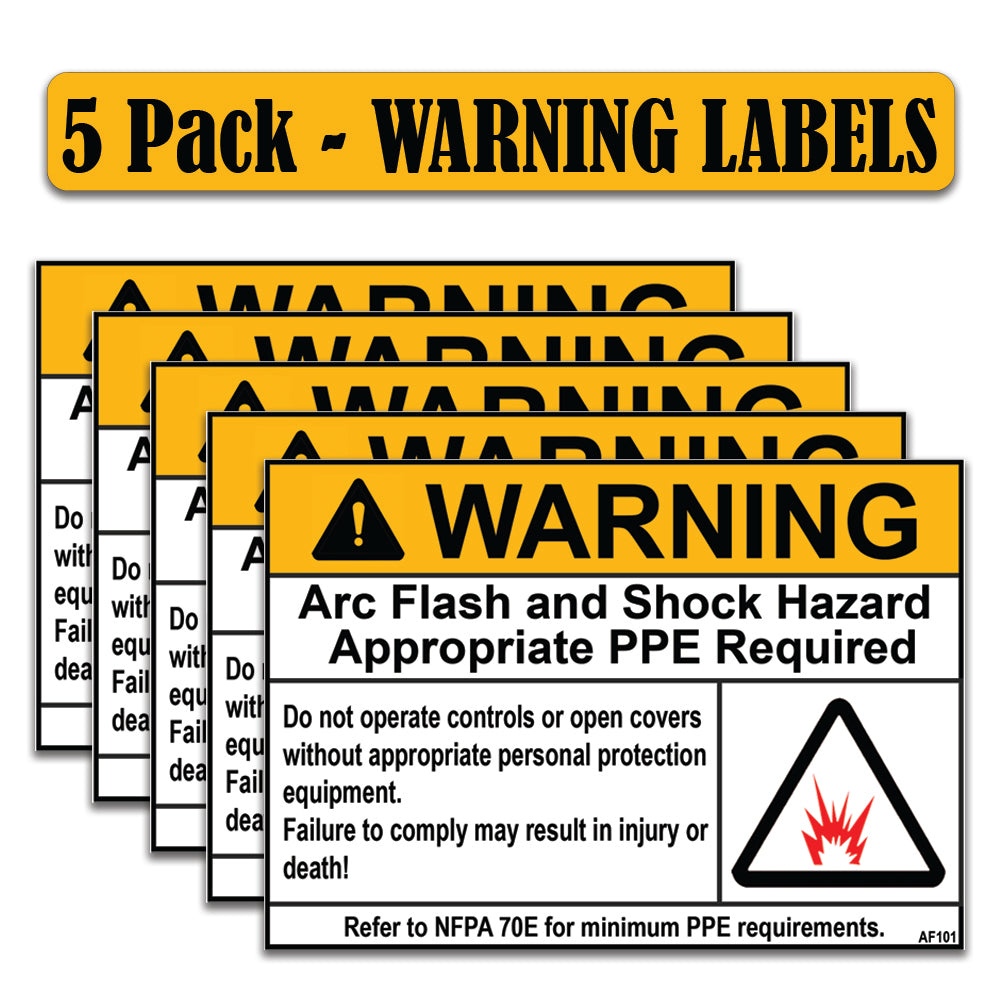 Littversions 5 Pack 5 Pack 3.5" x 5" Warning Arc Flash And Shock Hazard Appropriate PPE Required Labels 101950 101952 102307 102309 52021 52015 121443 99454 Sticker Decal Vinyl
